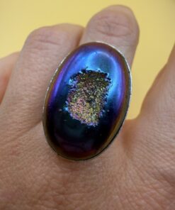 Sterling Silver 925 Rainbow Titanium Druzy Agate Statement Ring Size Q