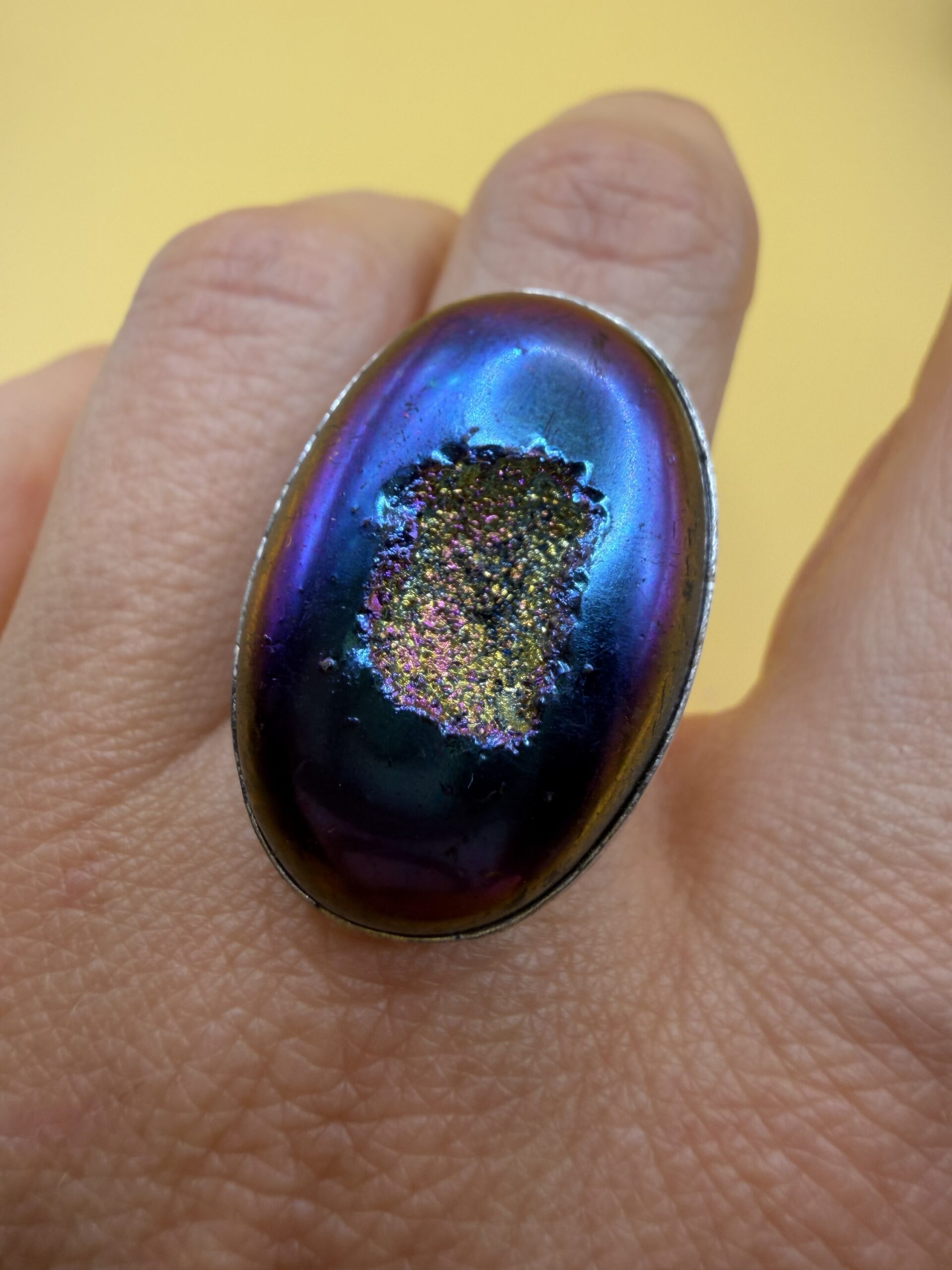 Sterling Silver 925 Rainbow Titanium Druzy Agate Statement Ring Size Q image 2