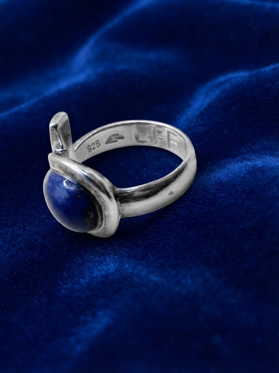 Vintage Silver 925 Lapis Lazuli Ankh Ring LIFE Size O1/2 6.54g~222