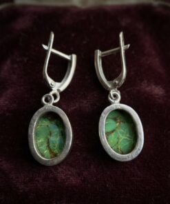New Sterling Silver 925 Green Copper Turquoise Drop Earrings Leverback~222