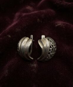 Sterling Silver 925 Floral Openwork Leaf Earrings English Lock Clasp 5g~222