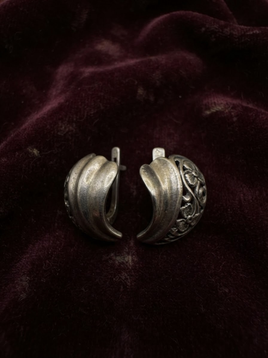 Sterling Silver 925 Floral Openwork Leaf Earrings English Lock Clasp 5g~222 image 5