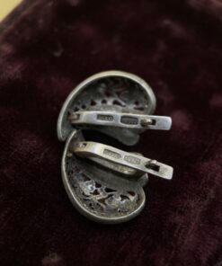Sterling Silver 925 Floral Openwork Leaf Earrings English Lock Clasp 5g~222