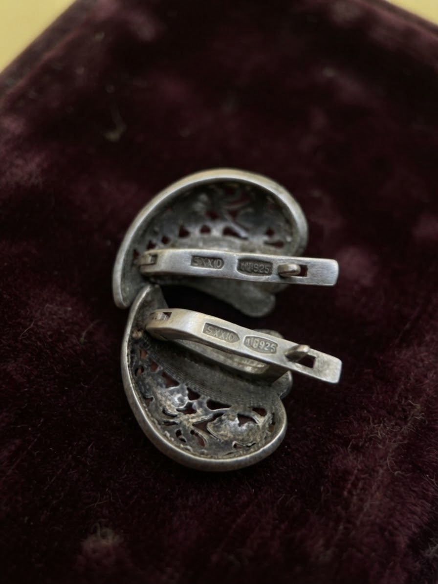 Sterling Silver 925 Floral Openwork Leaf Earrings English Lock Clasp 5g~222 image 6
