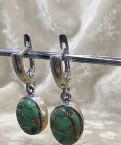 New Sterling Silver 925 Green Copper Turquoise Drop Earrings Leverback~222