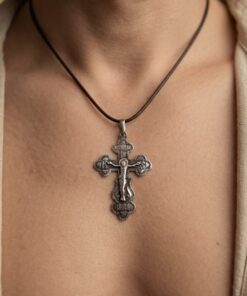 925 Sterling Silver Orthodox Cross Pendant Save and Protect 4cm 2.39g~217