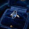 Vintage Soviet 875 Silver Czech Glass Blue Marquise Ring Size M~204