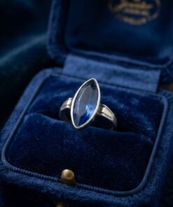 Vintage Soviet 875 Silver Czech Glass Blue Marquise Ring Size M~204