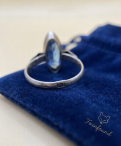 Vintage Soviet 875 Silver Czech Glass Blue Marquise Ring Size M~204