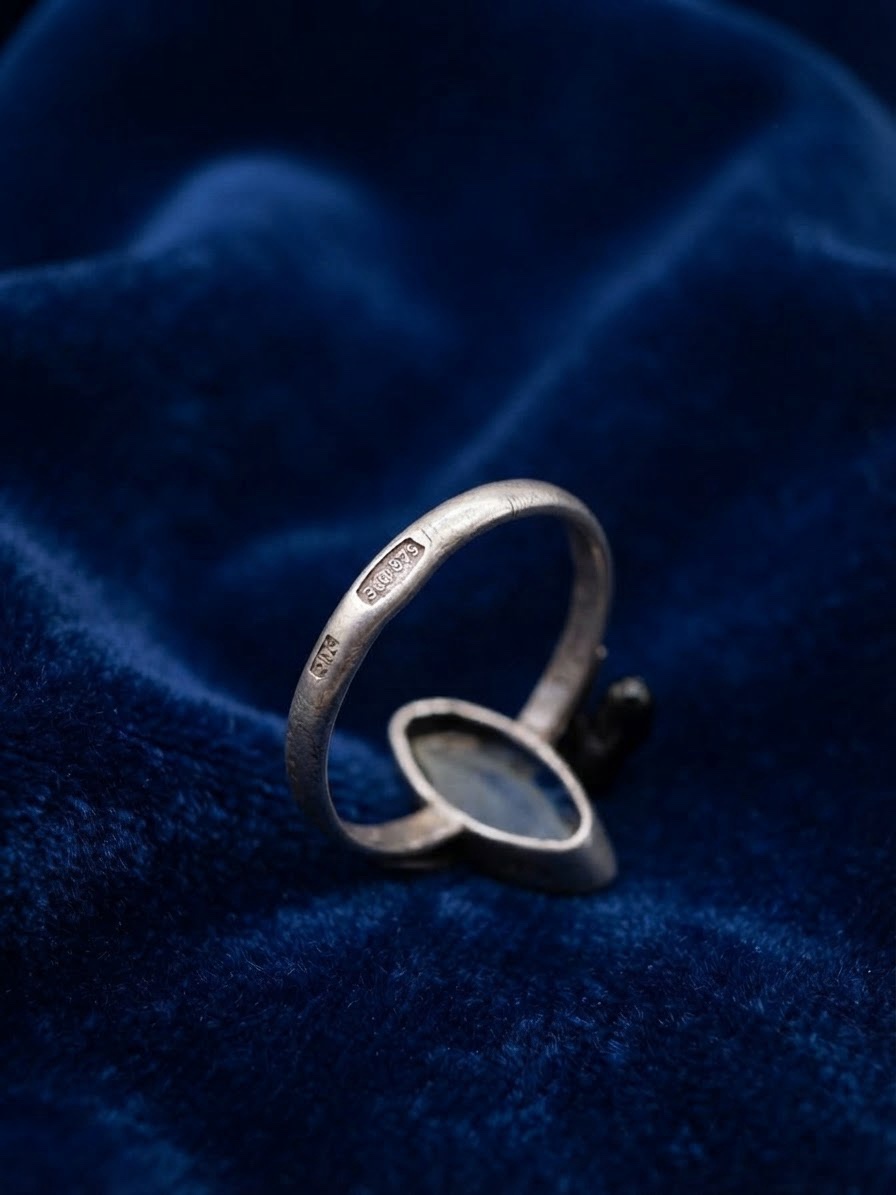 Vintage Soviet 875 Silver Czech Glass Blue Marquise Ring Size M~204