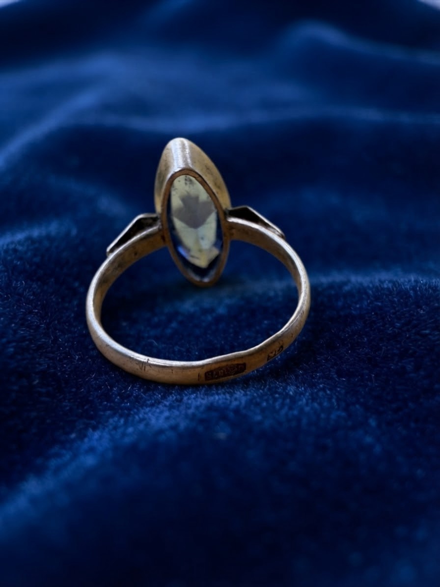 Vintage Soviet 875 Silver Czech Glass Blue Marquise Ring Size M~204
