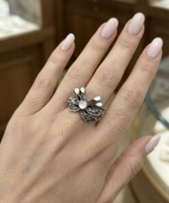 Sterling Silver 925 Marcasite Mother of Pearl Bow Ring Size O½~204
