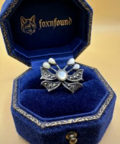 Sterling Silver 925 Marcasite Mother of Pearl Bow Ring Size O½~204