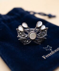 Sterling Silver 925 Marcasite Mother of Pearl Bow Ring Size O½~204