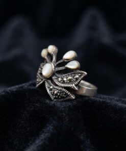 Sterling Silver 925 Marcasite Mother of Pearl Bow Ring Size O½~204