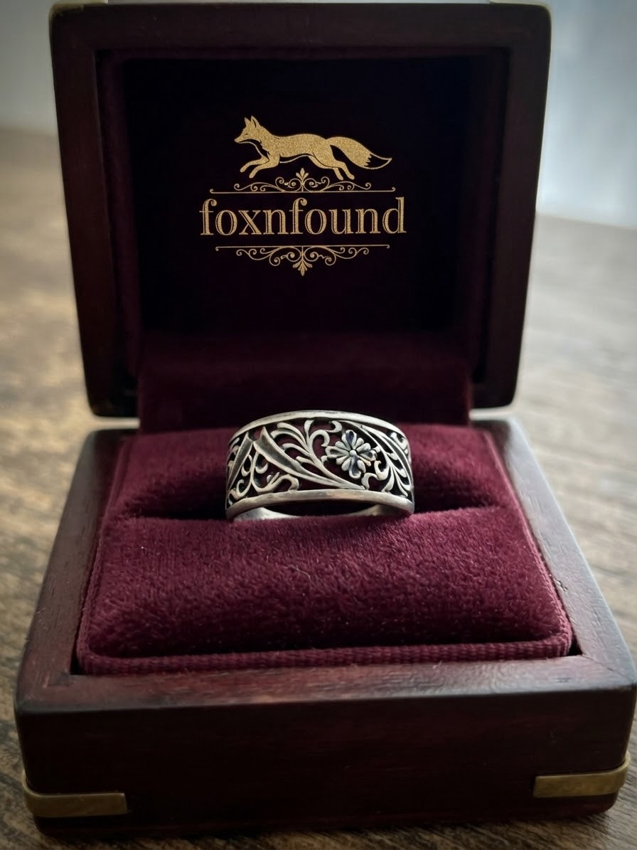 Sterling Silver 925 Wide Filigree Floral Band Ring Size X US 11.5 Openwork