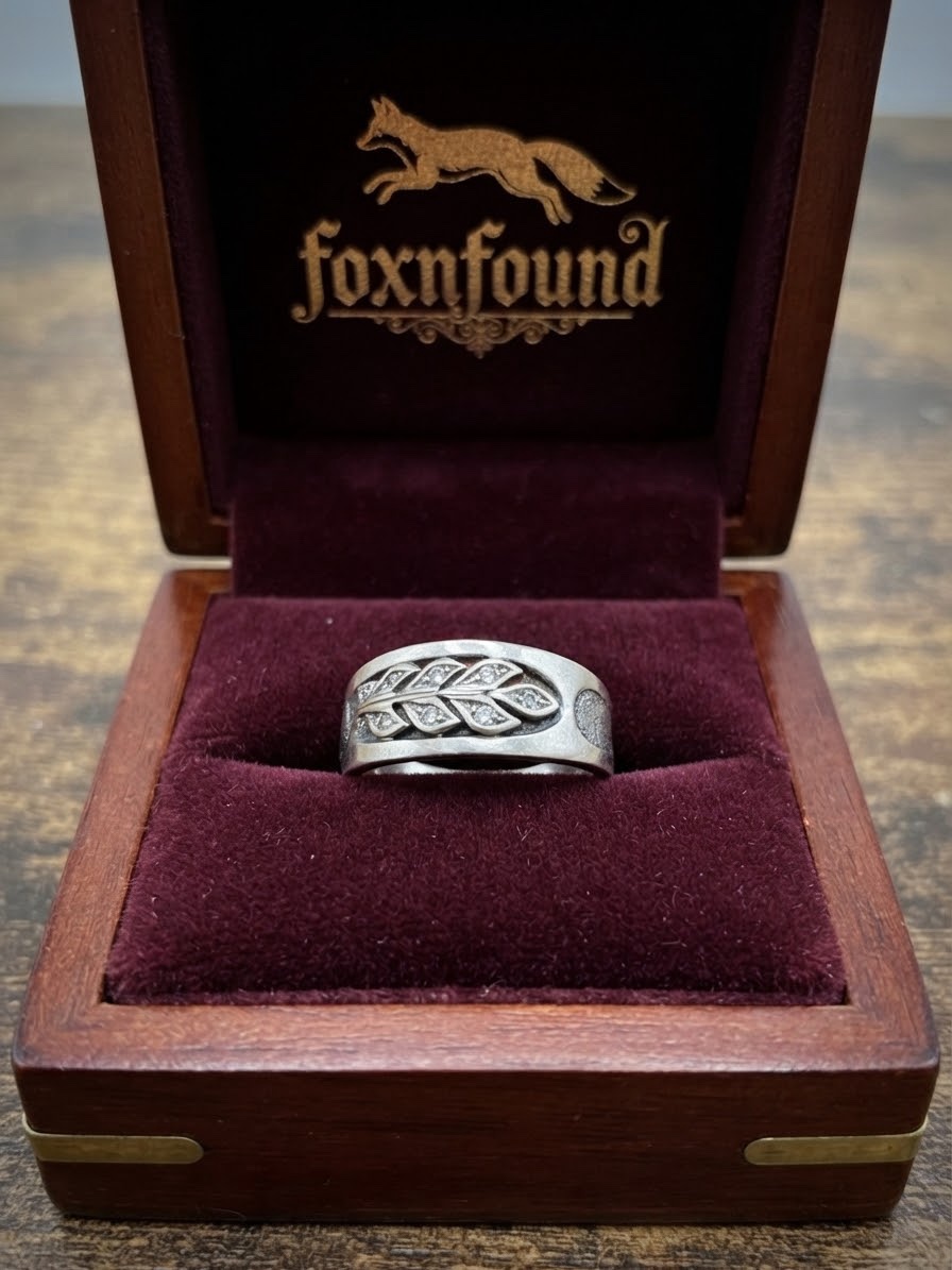 Sterling Silver 925 Leaf Branch CZ Wide Band Ring UK P½ US 8~223