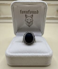 Vintage Silver Black Onyx Marcasite Oval Ring Art Deco Style UK Q US 8~223