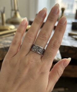 Sterling Silver 925 Wide Filigree Floral Band Ring Size X US 11.5 Openwork