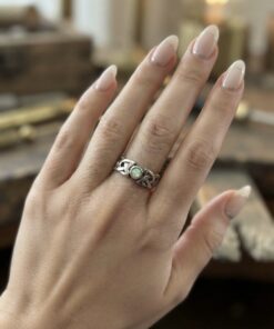 Sterling Silver 925 Celtic Knot Ring Opal Effect Stone Size N US 6.75~209