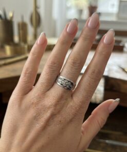 Sterling Silver 925 Leaf Branch CZ Wide Band Ring UK P½ US 8~223