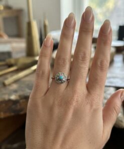 Sterling Silver 925 Turquoise CZ Round Cluster Ring UK Q US 8~223