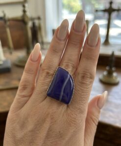 Afghan Tribal 925 Silver Blue Agate Statement Ring Size N UK US 6.75