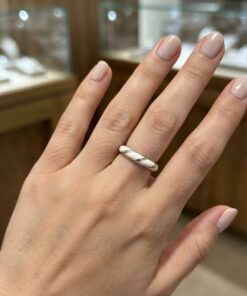 Silver Cream Channel Inlay Stripe Band Ring Size O UK US 7.25~203