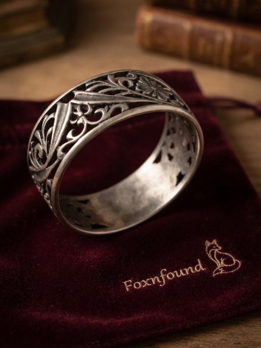 Sterling Silver 925 Wide Filigree Floral Band Ring Size X US 11.5 Openwork