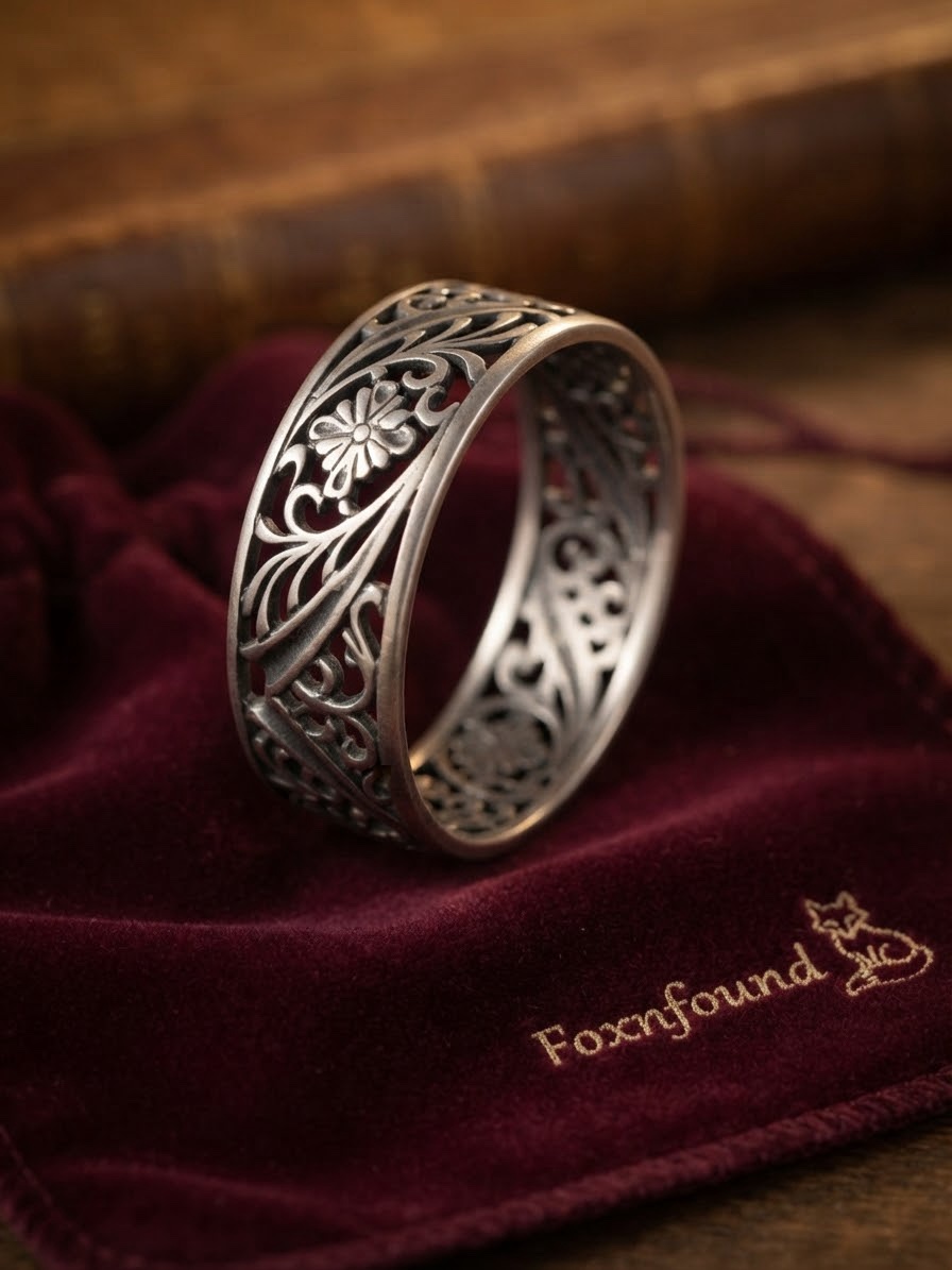 Sterling Silver 925 Wide Filigree Floral Band Ring Size X US 11.5 Openwork