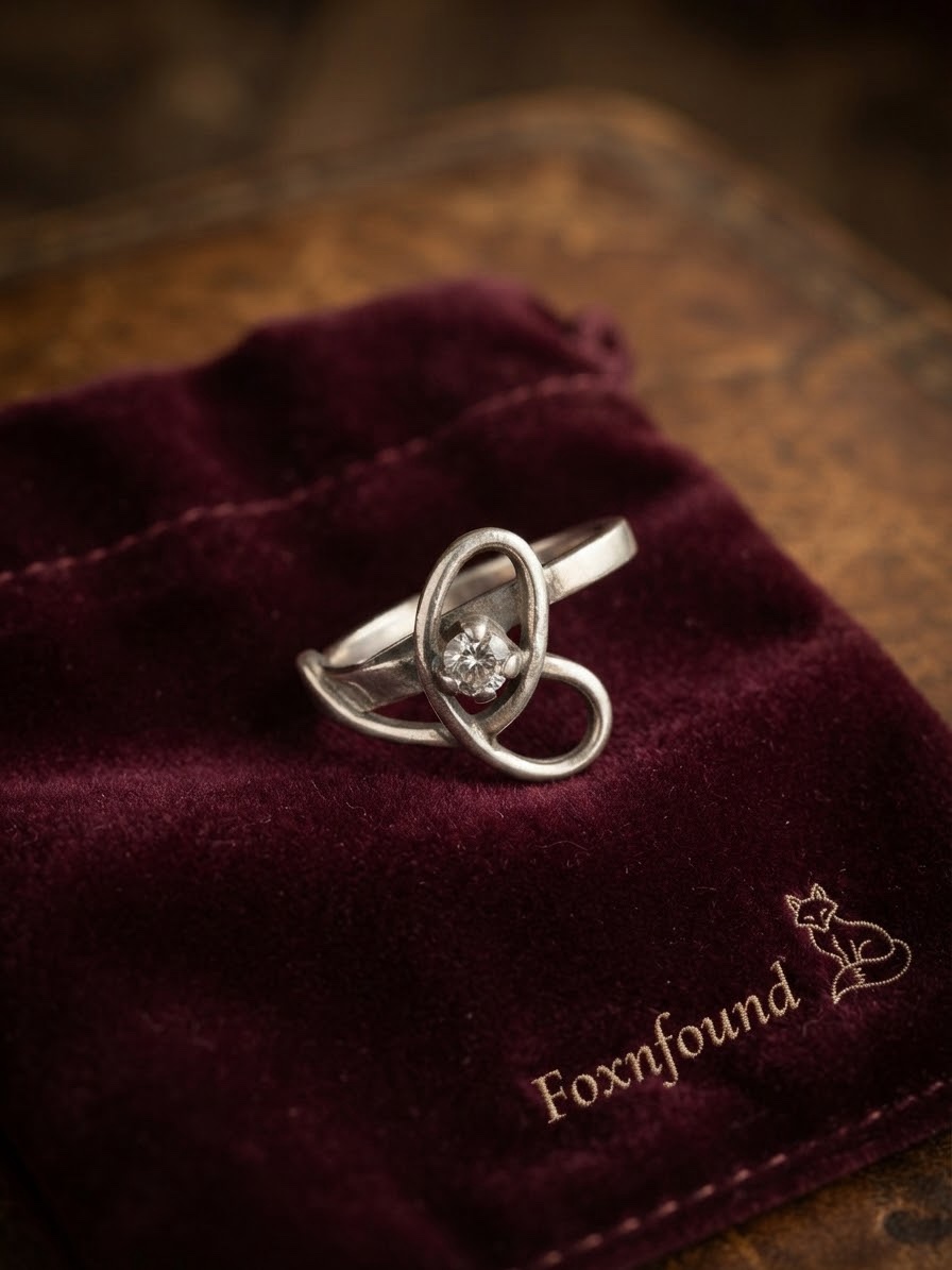 Vintage silver 925 Love Knot Ring Clear CZ Solitaire Size L½ US 6