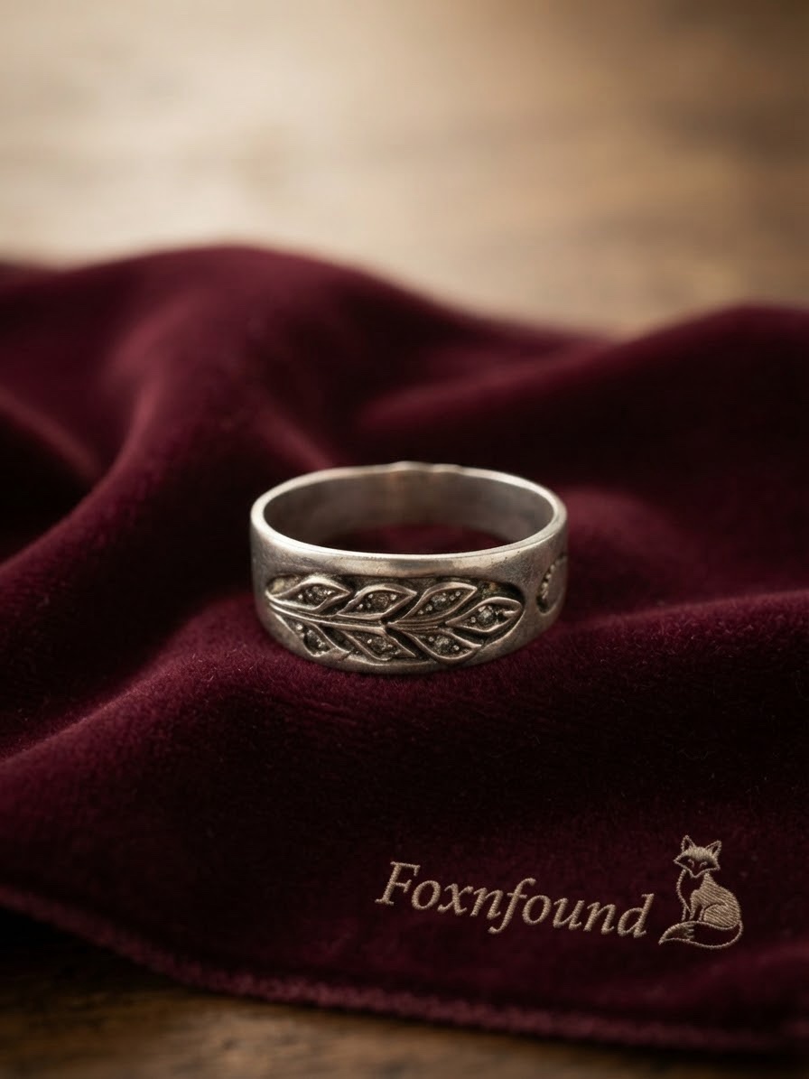 Sterling Silver 925 Leaf Branch CZ Wide Band Ring UK P½ US 8~223