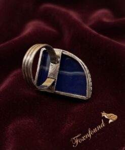 Afghan Tribal 925 Silver Blue Agate Statement Ring Size N UK US 6.75