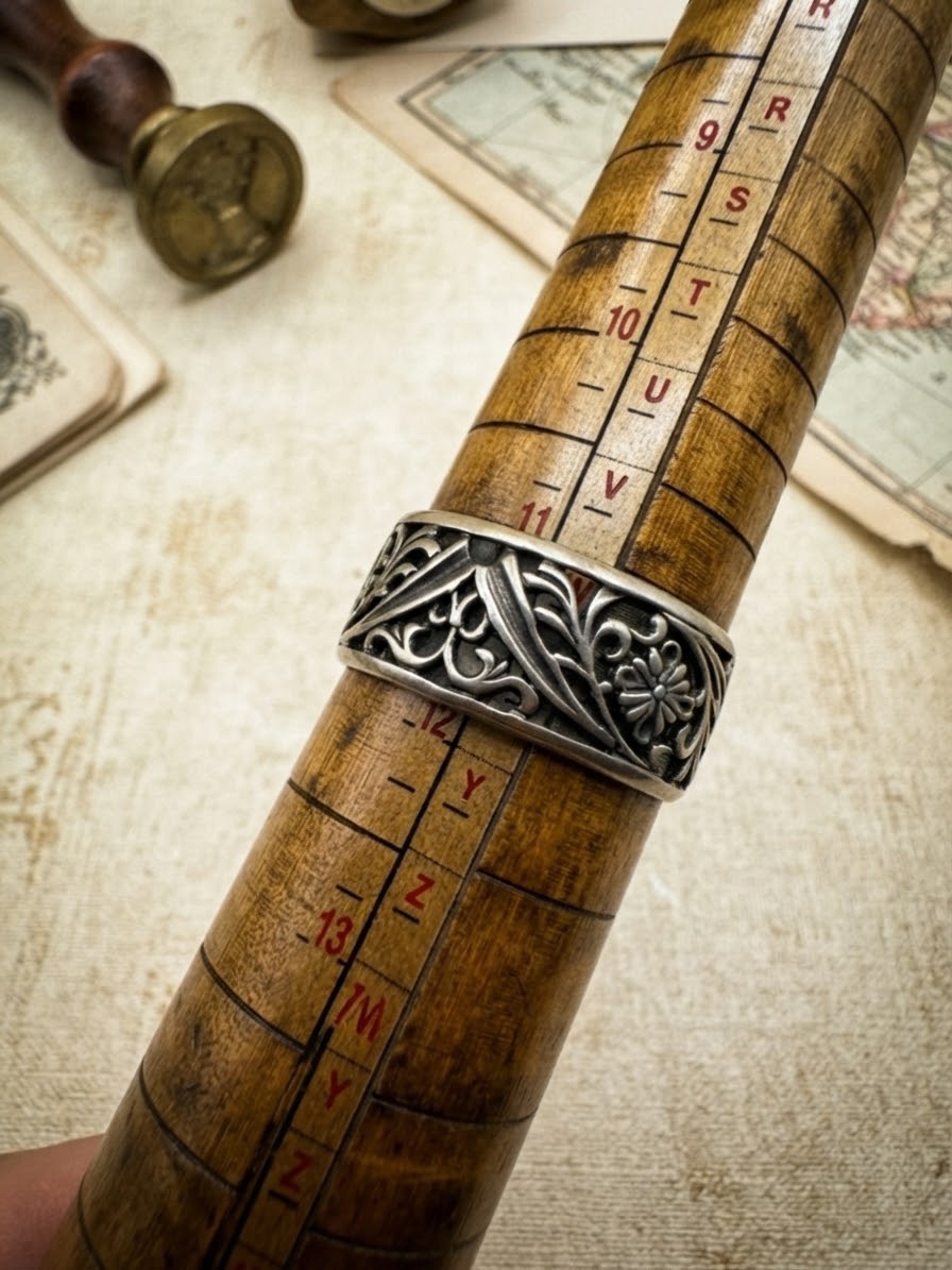 Sterling Silver 925 Wide Filigree Floral Band Ring Size X US 11.5 Openwork