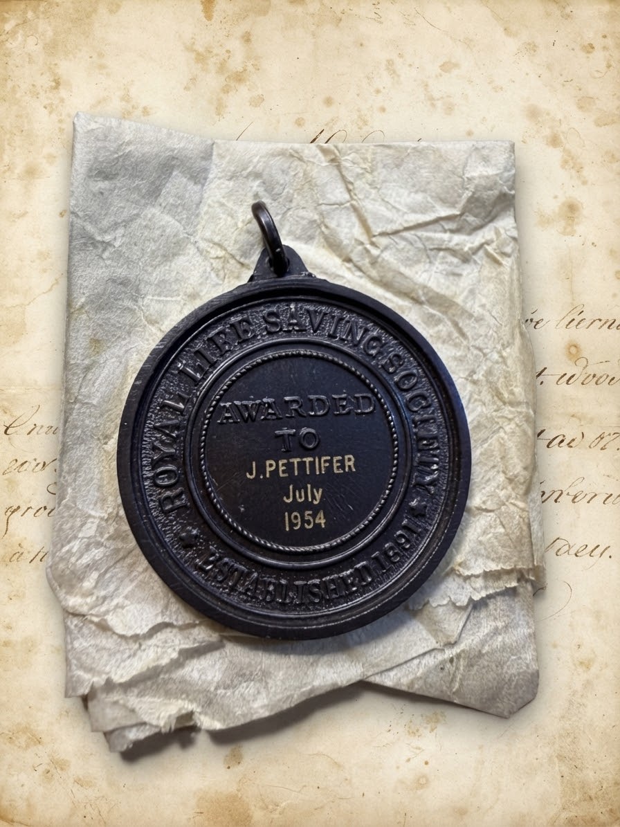 Vintage 1954 RLSS Royal Life Saving Society Bronze Medal J Pettifer Boxed