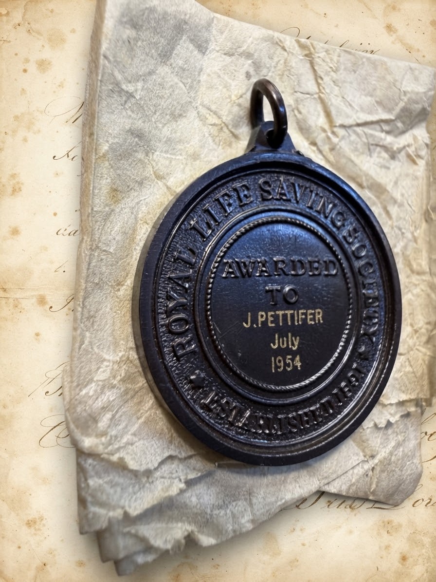 Vintage 1954 RLSS Royal Life Saving Society Bronze Medal J Pettifer Boxed