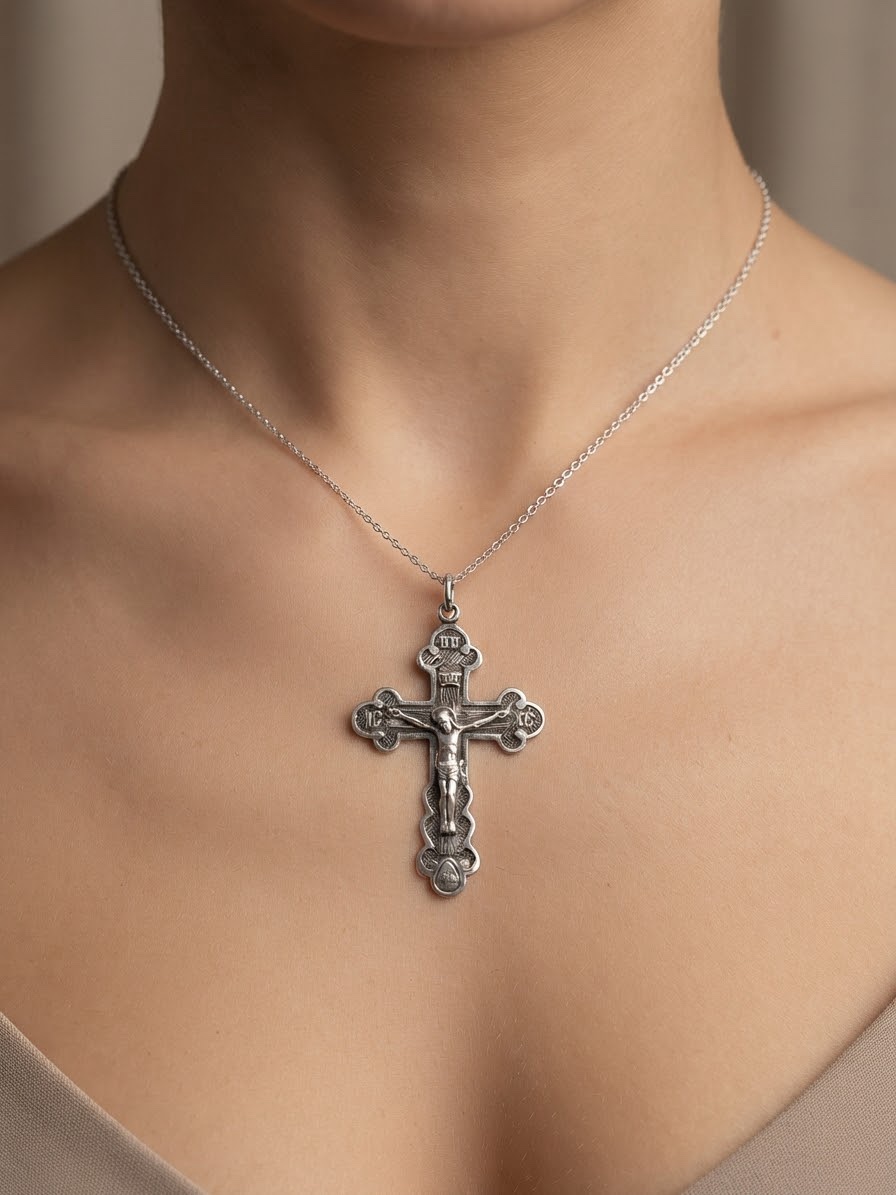925 Silver Orthodox Budded Crucifix Cross Pendant Save and Protect 1.76g~223