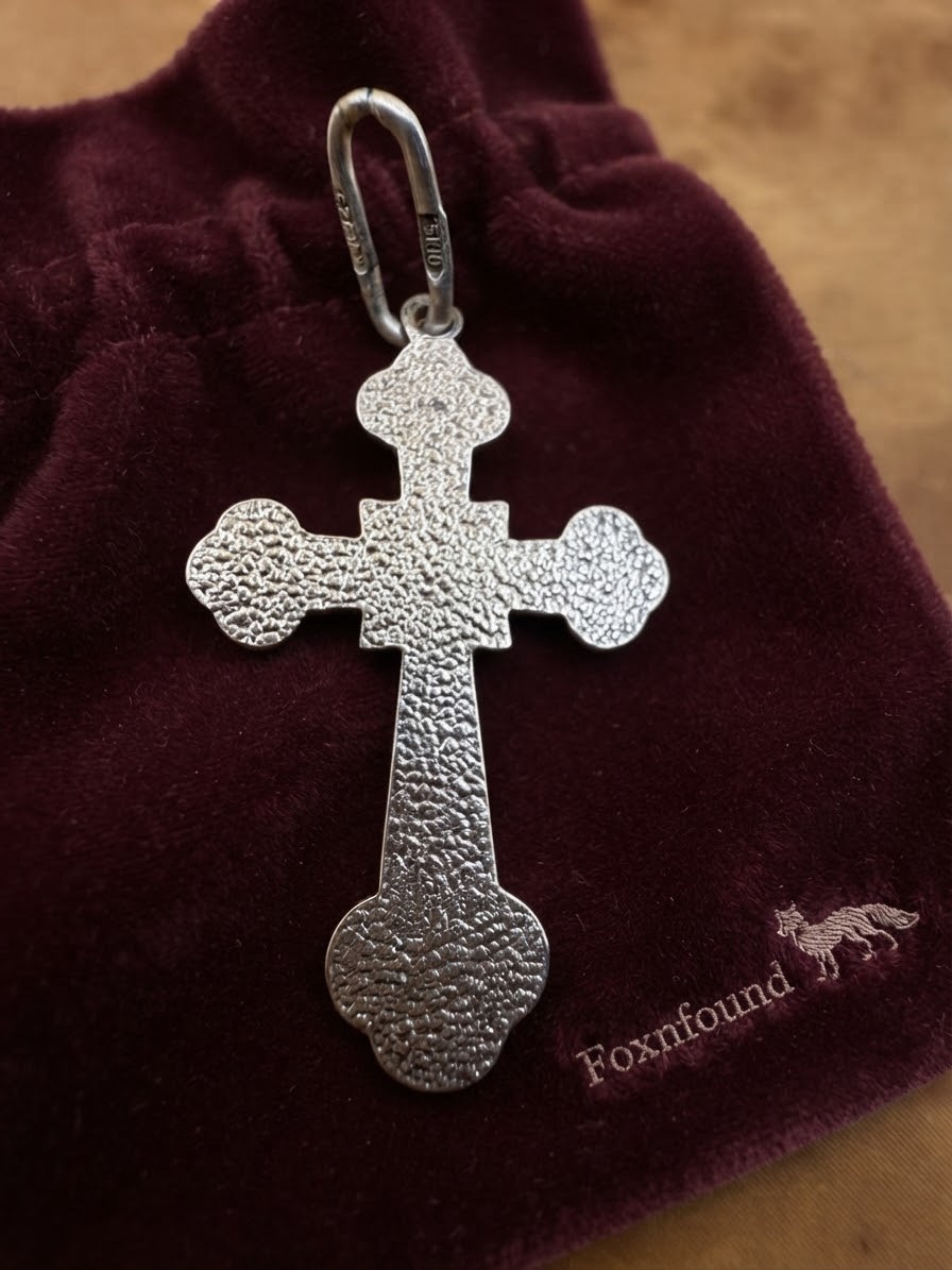 925 Silver Orthodox Budded Cross Pendant Star Engraved Hallmarked 1.37g