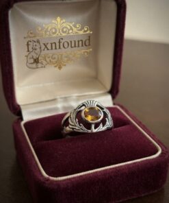 Sterling Silver 925 Scottish Thistle Ring Yellow citrine Stone Size L 2.06g
