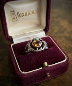 Sterling Silver 925 Scottish Thistle Ring Yellow citrine Stone Size L 2.06g