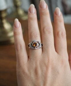 Sterling Silver 925 Scottish Thistle Ring Yellow citrine Stone Size L 2.06g
