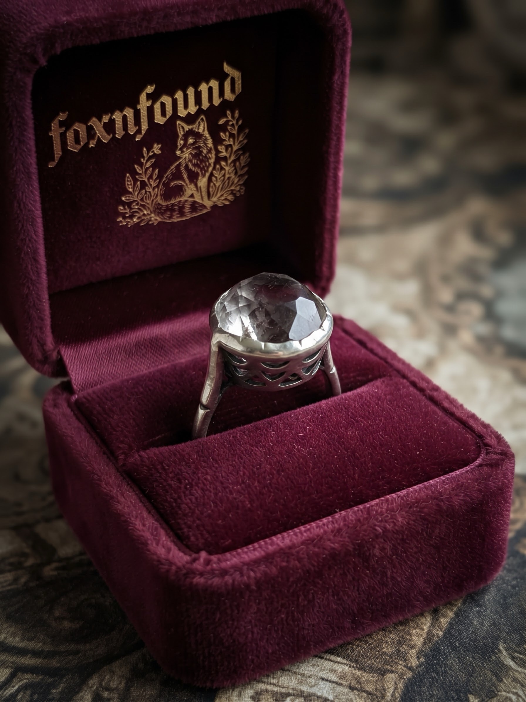 Vintage Soviet Silver Rock Crystal Quartz Ring Size R Bezel~226