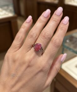 Ruby Cabochon Sterling Silver Ring Size R US 8.5 Ova~226
