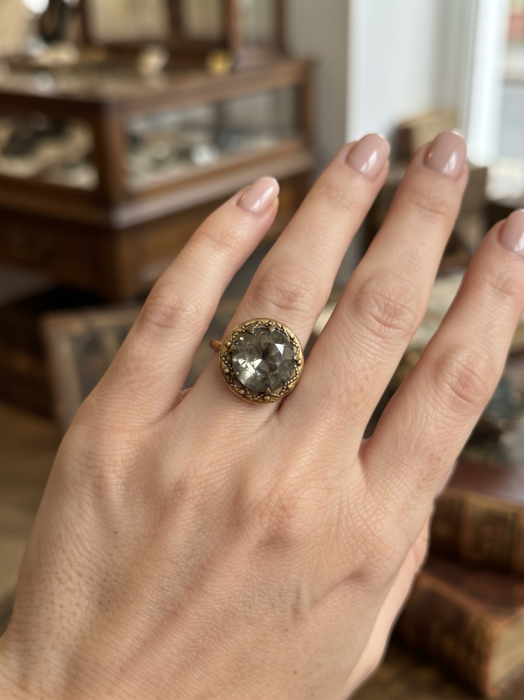 Vintage Soviet 60s Ring Gilt Granulated Setting UK Size T½~226