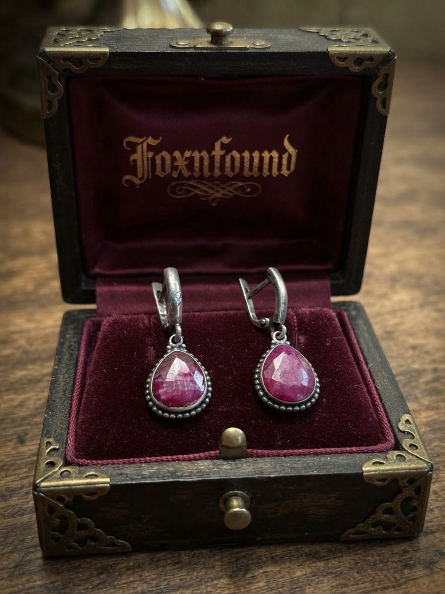 Silver 925 Ruby Teardrop Drop Earrings Faceted Lever Back~226