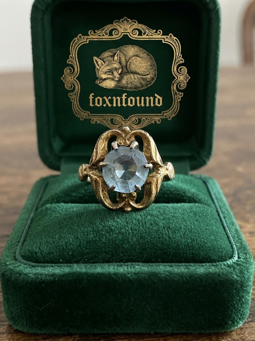 Vintage Soviet Art Nouveau Gilt Ring Aquamarine Glass Size N½~225