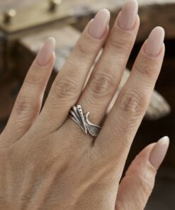 Vintage 925 Sterling Silver Modernist Brutalist Wing Ring Size T US 9.75~227