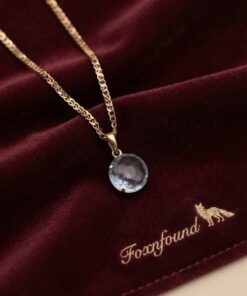 14ct 585 Gold Blue Topaz Pendant Necklace 50cm Snail Chain 3.78g