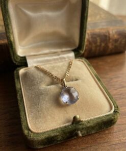 14ct 585 Gold Blue Topaz Pendant Necklace 50cm Snail Chain 3.78g