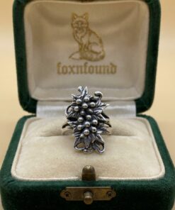 Vintage 90s Post-Soviet 925 Silver Leaf Berry Statement Ring Size P US 7.5